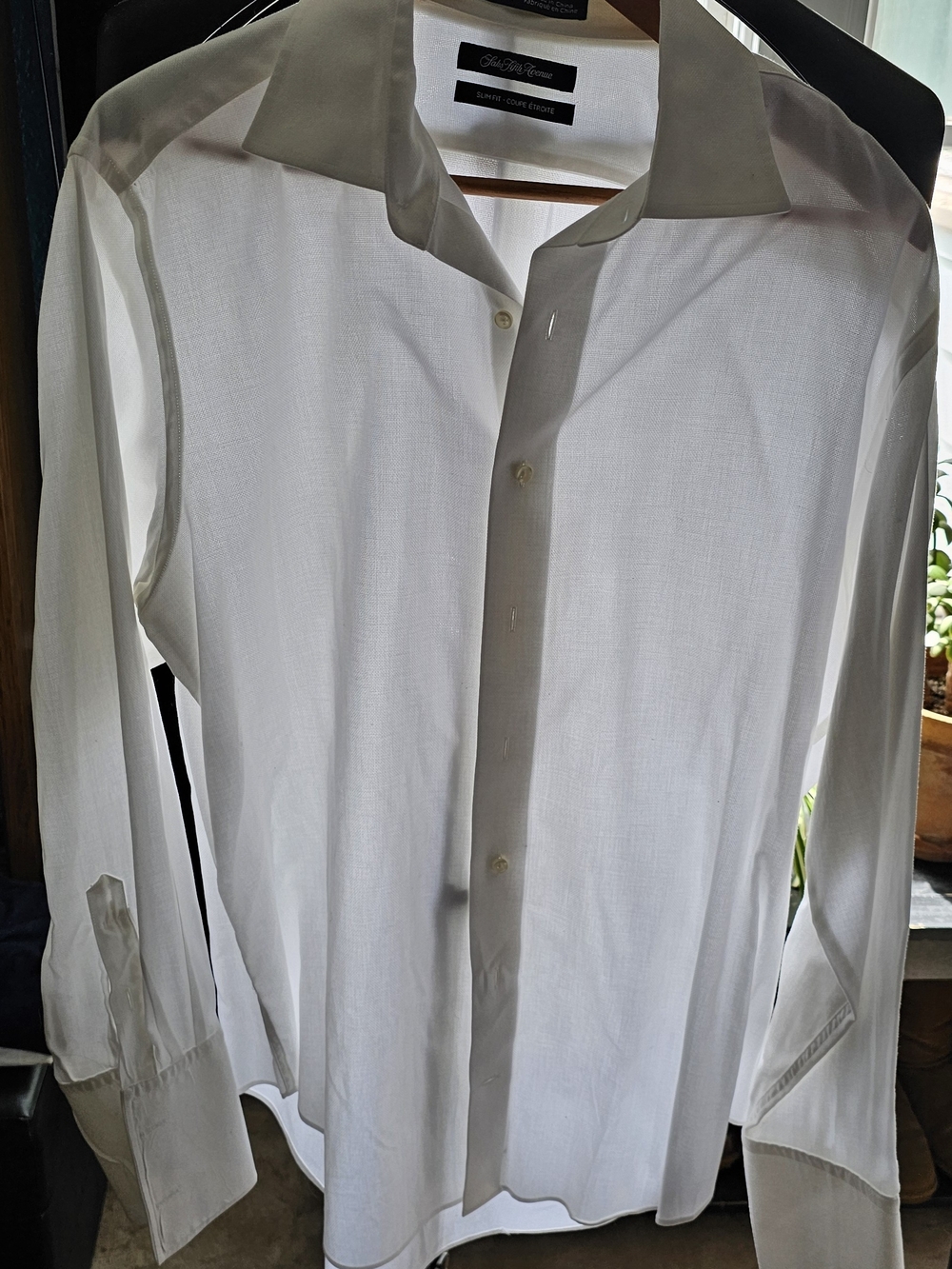 Saks Fifth Ave White Cotton Dress Shirt - Classic Spread Collar